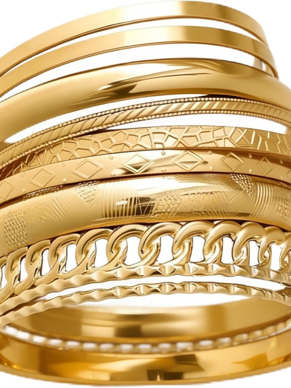 Gold Bangle Bracelets for Women, Indian Bangles Stackable Set, Multi Layer Textu
